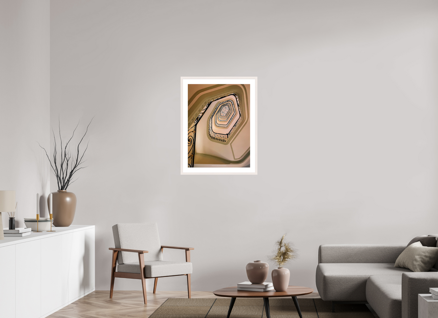 60 x 80 cm, Photo encadré bois érable blanc 20mm L'escalier du Carlton