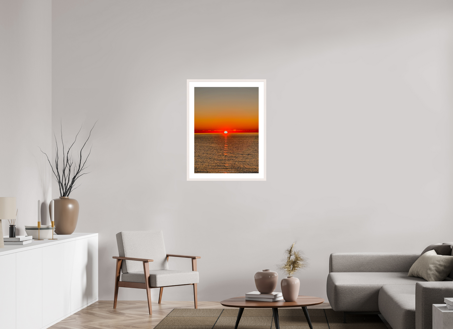 60 x 80 cm, Photo encadré bois érable blanc 20mm Aube ardente sur Sainte Marguerite