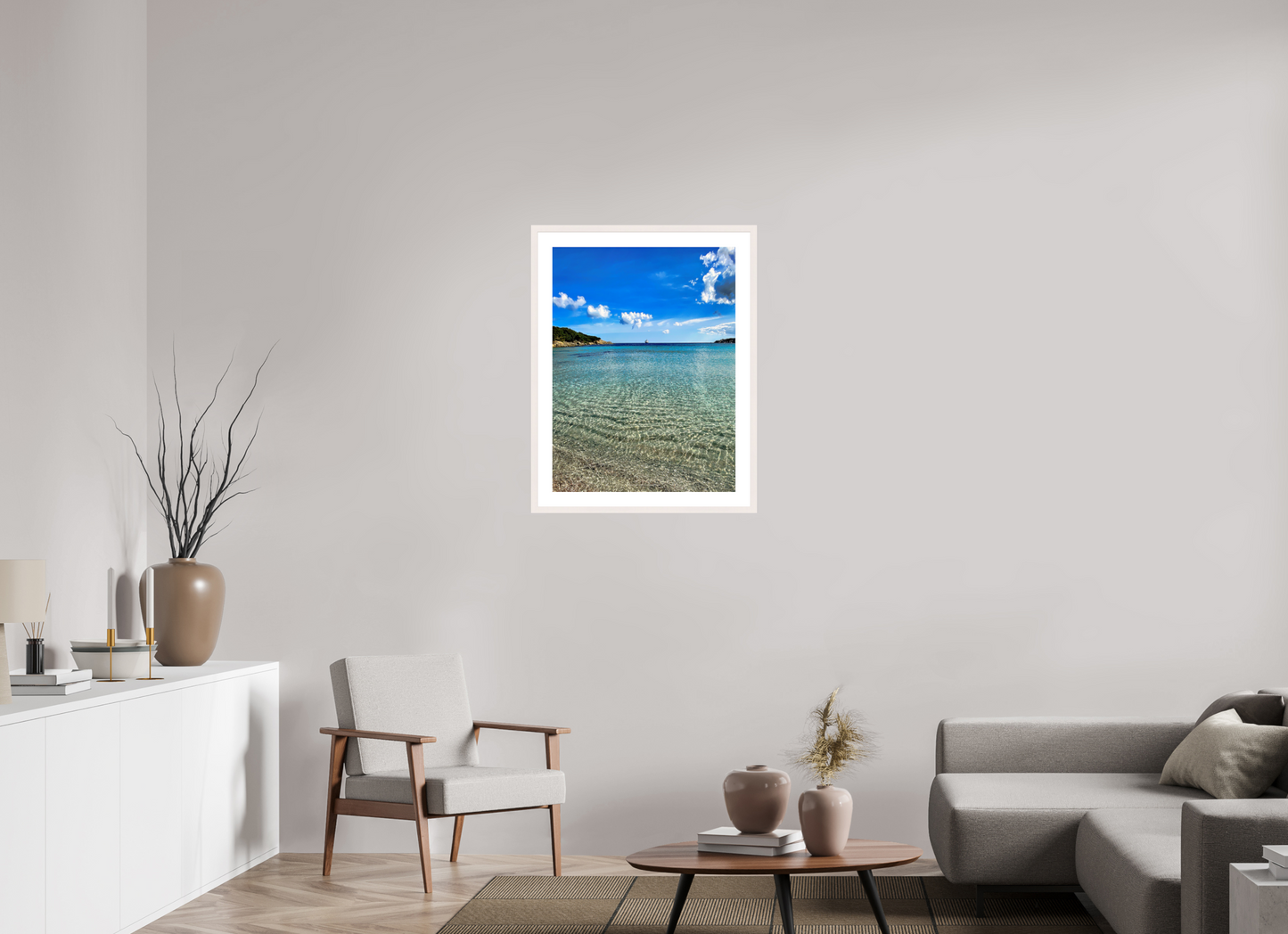 60 x 80 cm, Photo encadré bois érable blanc 20mm Entre deux bleus