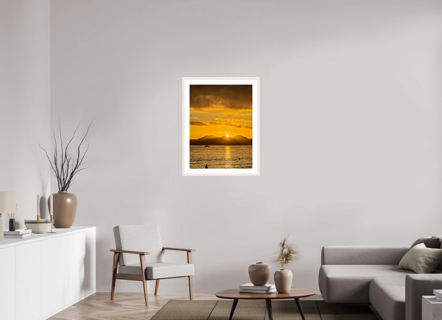 60 x 80 cm, Photo encadré bois érable blanc 20mm La baie dorée