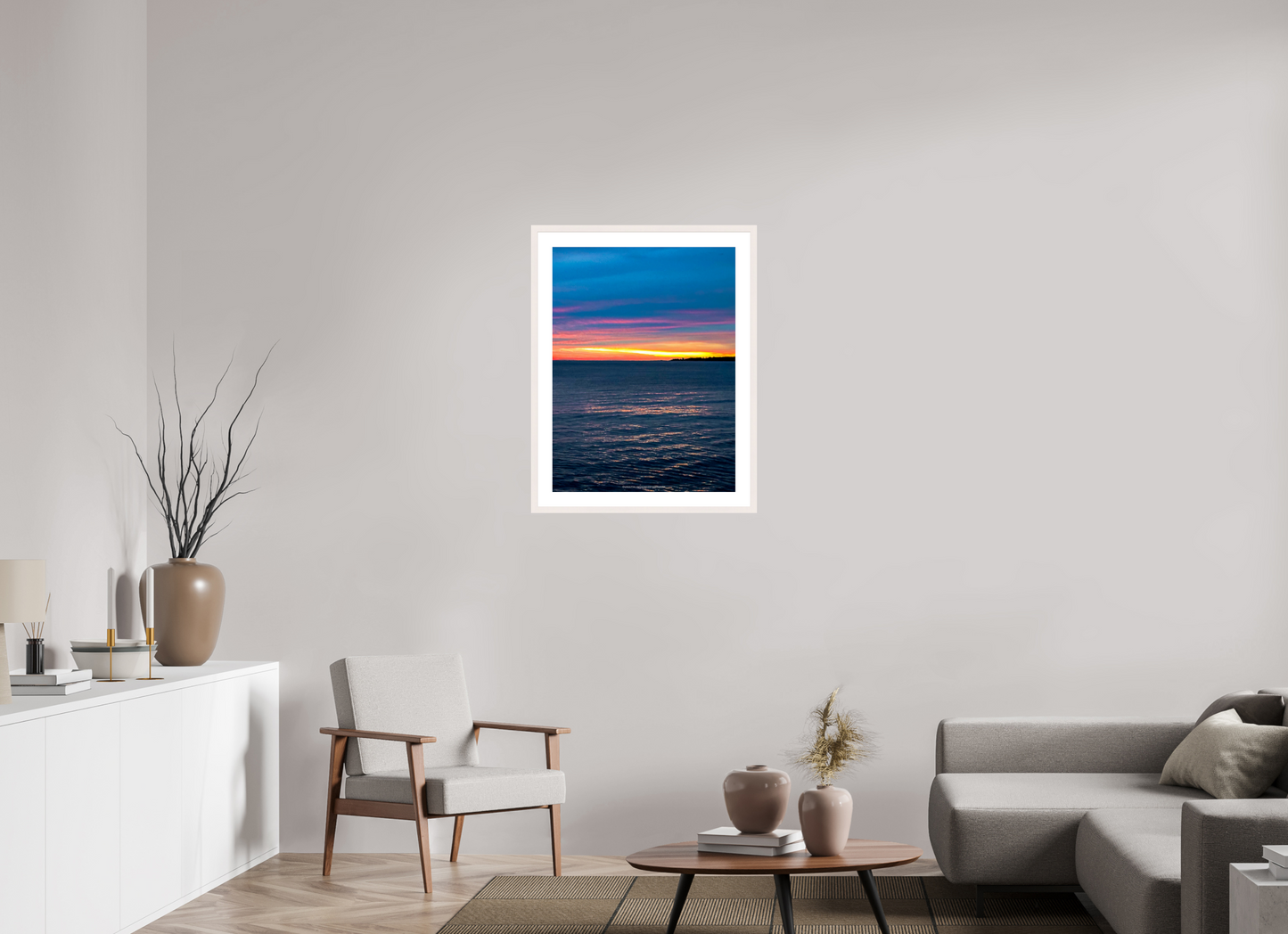 60 x 80 cm, Photo encadré bois érable blanc 20mm Lever sur les Iles Lerins