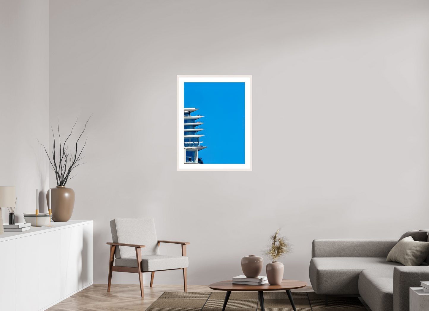 60 x 80 cm, Photo encadré bois érable blanc 20mm Lignes suspendues